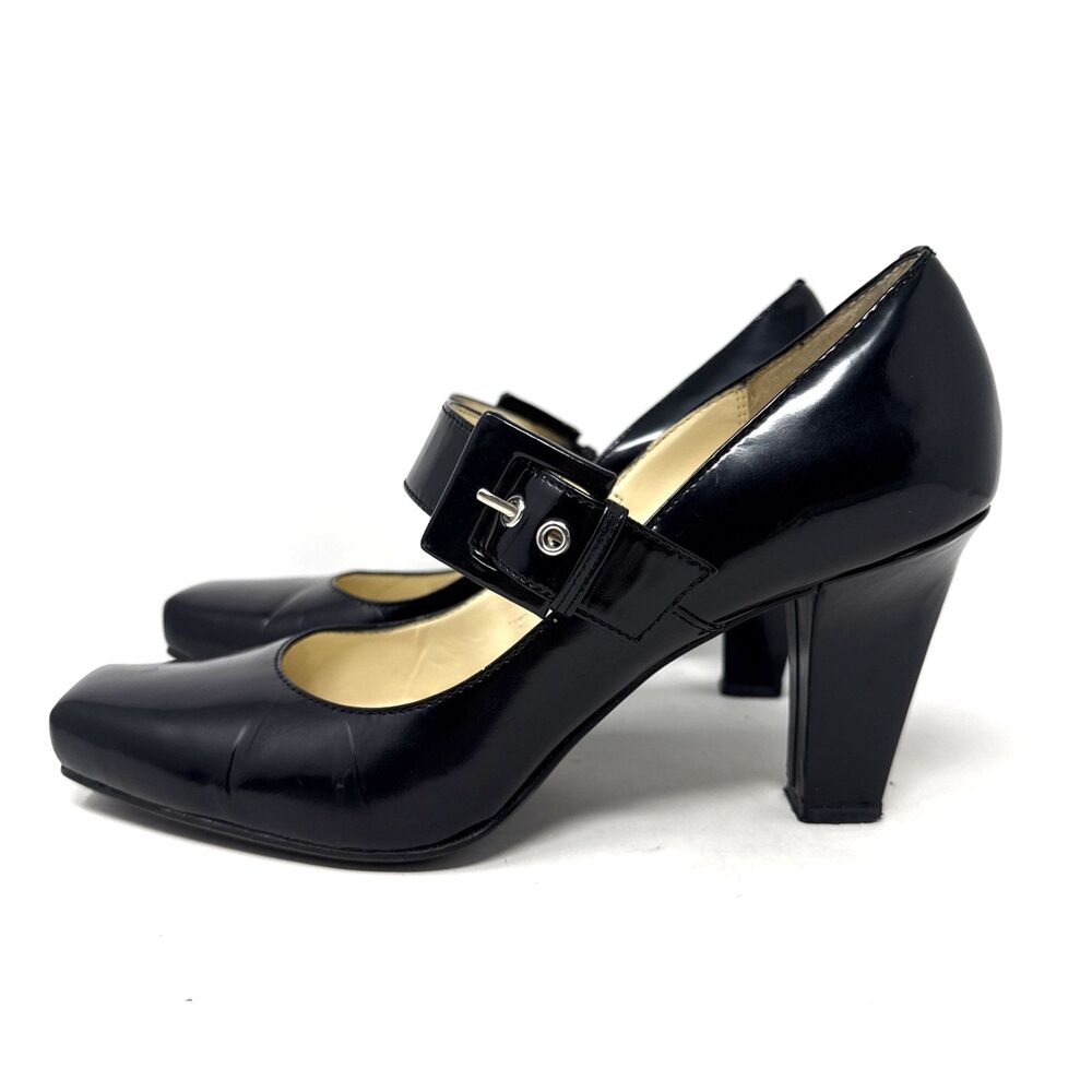 Franco Sarto Patent Leather Mary Jane Pump Womens 8.5 W Black L-Tenor Square Toe